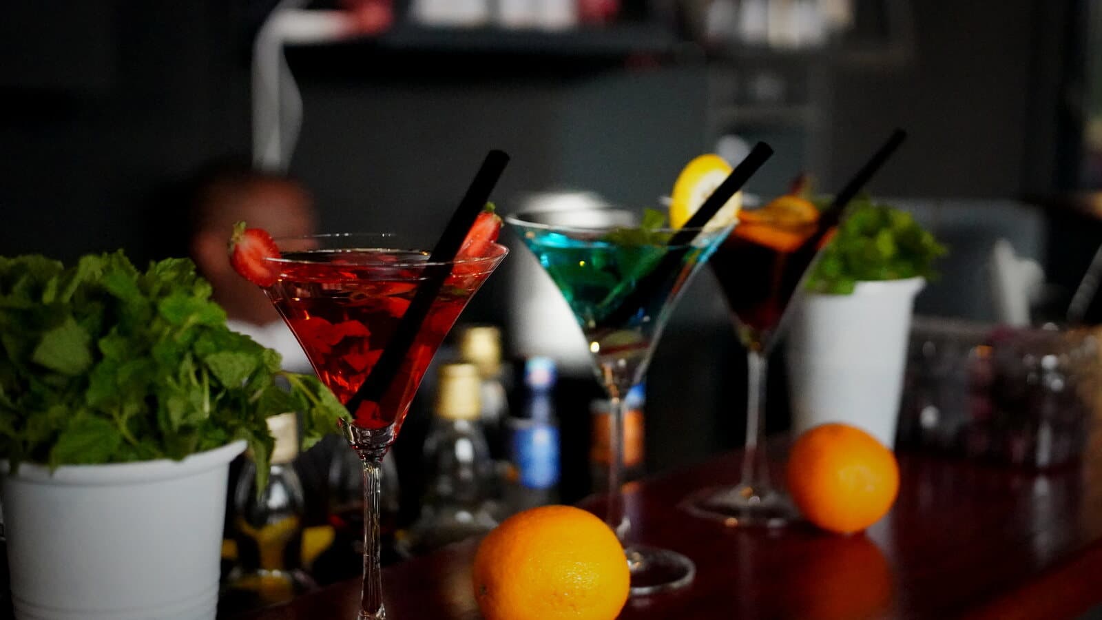 The Yard's signature cocktails on the bar at night